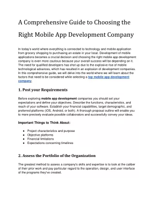 A Comprehensive Guide to Choosing the Right Mobile App Development Company