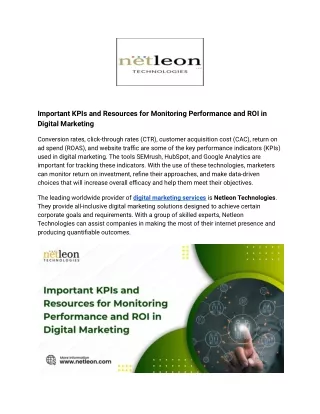 Important KPIs and Resources for Monitoring Performance and ROI in Digital Marketing