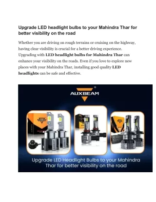 Upgrade LED headlight bulbs to your Mahindra Thar for better visibility on the road