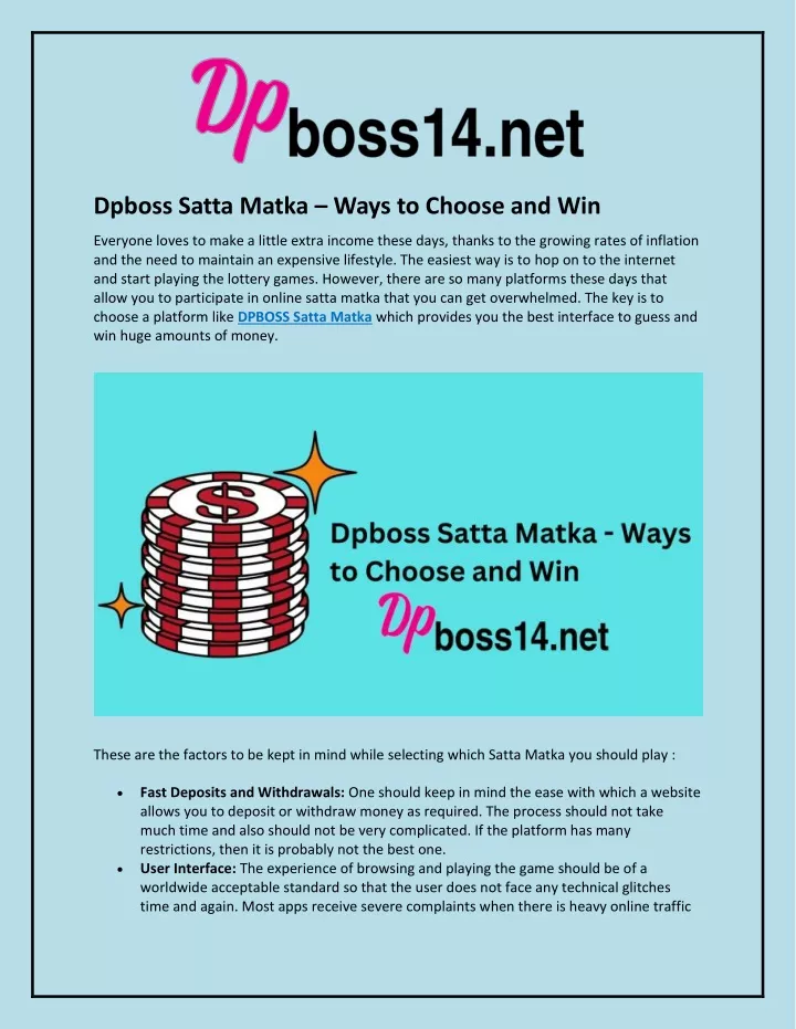 dpboss satta matka ways to choose and win