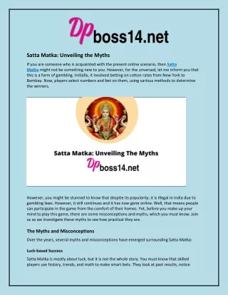 Satta Matka and Unveiling the Myths