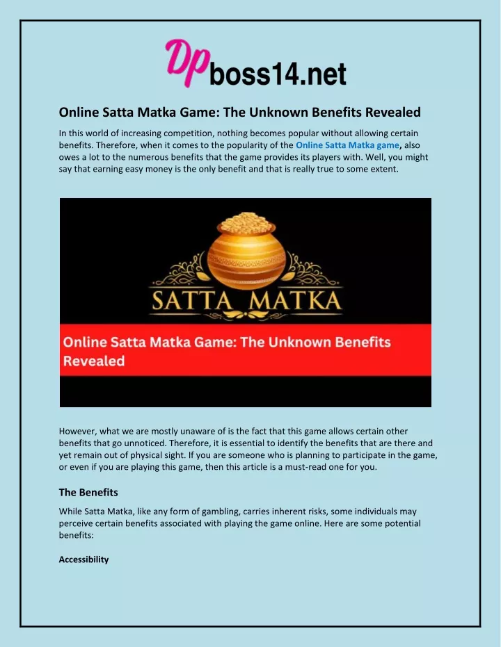 online satta matka game the unknown benefits