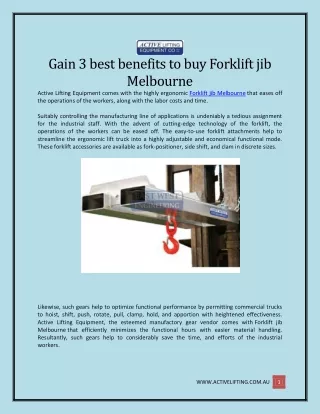 Gain 3 best benefits to buy Forklift jib Melbourne