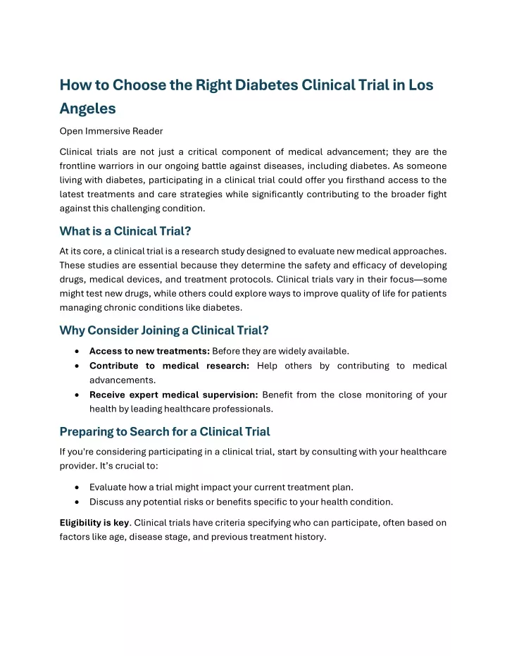 how to choose the right diabetes clinical trial