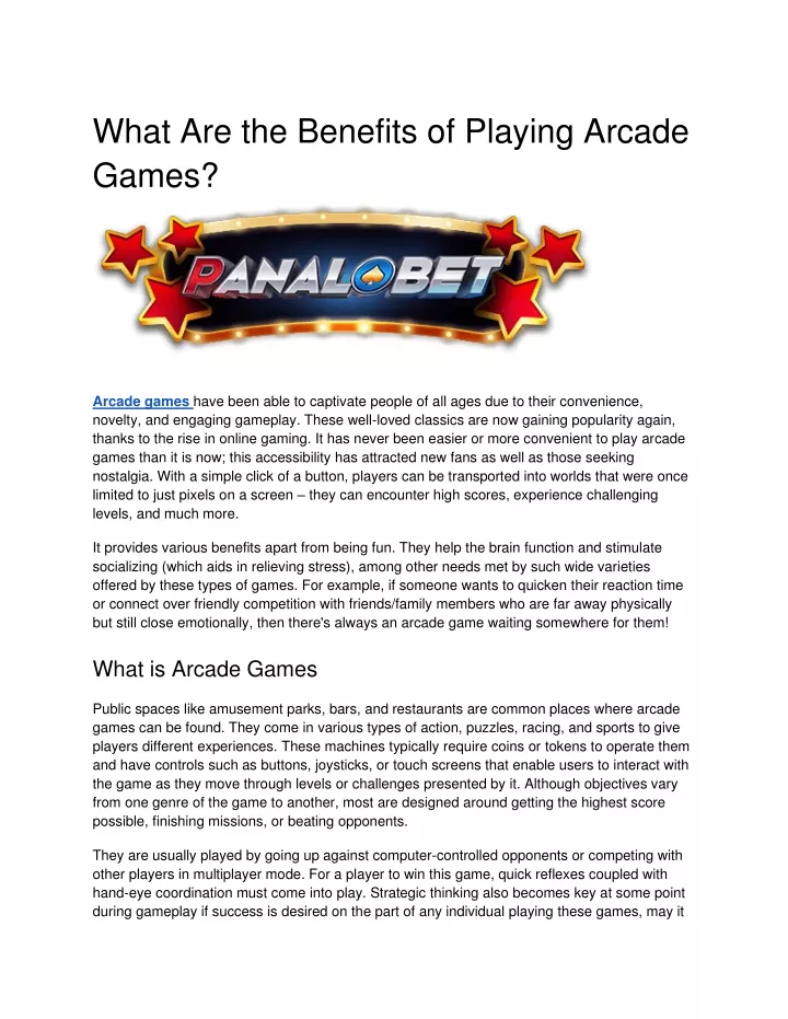 what are the benefits of playing arcade games