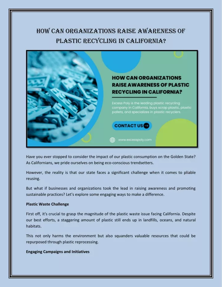 how can organizations raise awareness of plastic