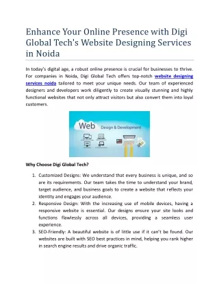 Enhance Your Online Presence with Digi Global Techs Website Designing Services in Noida