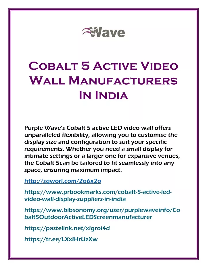 cobalt 5 active video wall manufacturers in india