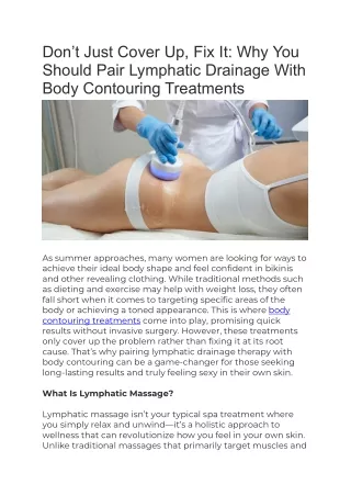 Why You Should Pair Lymphatic Drainage With Body Contouring Treatments