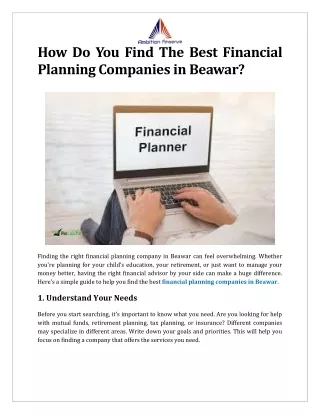 How Do You Find The Best Financial Planning Companies in Beawar