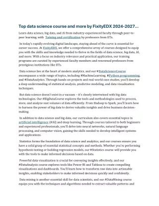 Top data science course and more by FixityEDX 2024-2027...