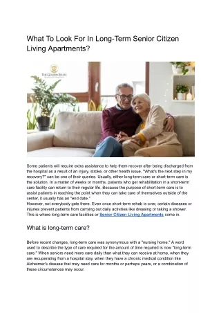 What To Look For In Long-Term Senior Citizen Living Apartments