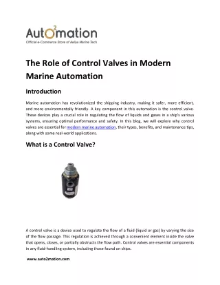 The Role of Control Valves in Modern Marine Automation