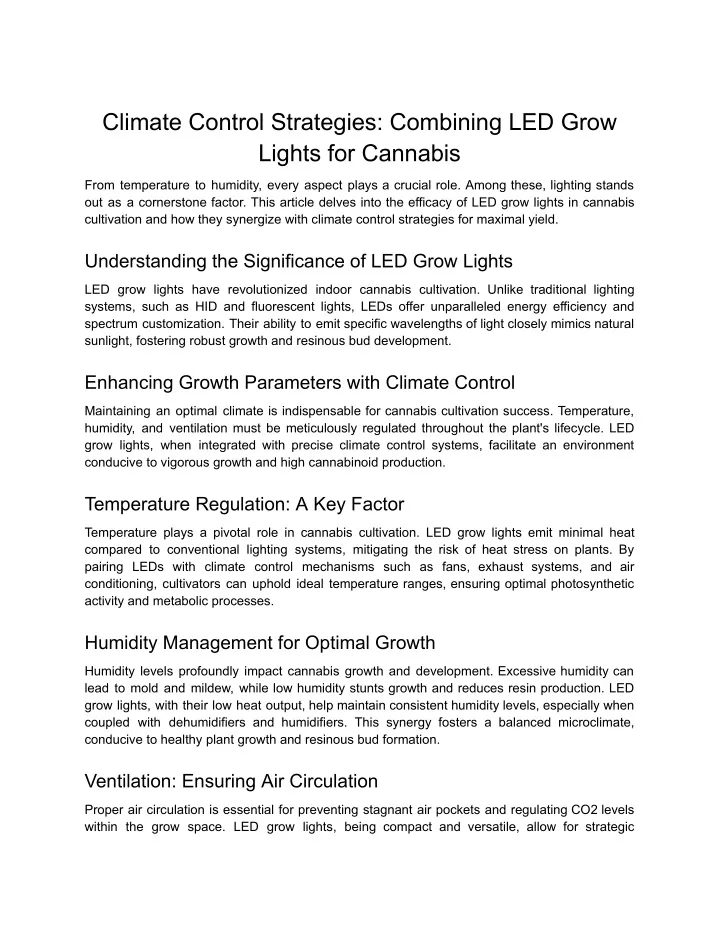 climate control strategies combining led grow