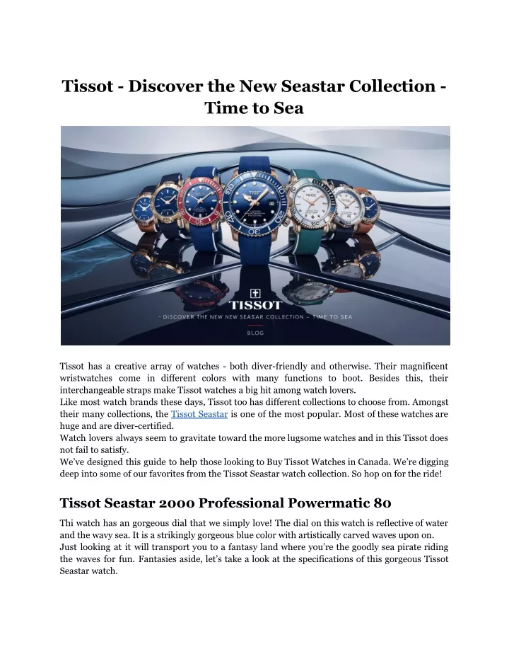 tissot discover the new seastar collection time