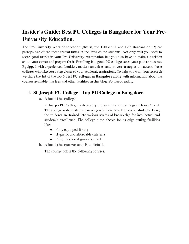 insider s guide best pu colleges in bangalore