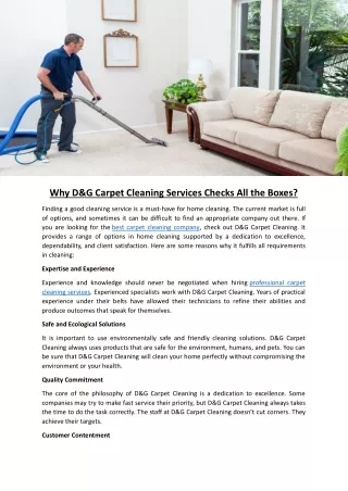Why D&G Carpet Cleaning Services Checks All the Boxes