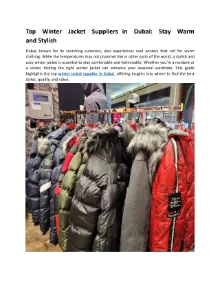 Top Winter Jacket Suppliers in Dubai Stay Warm and Stylish