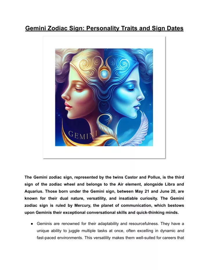 gemini zodiac sign personality traits and sign