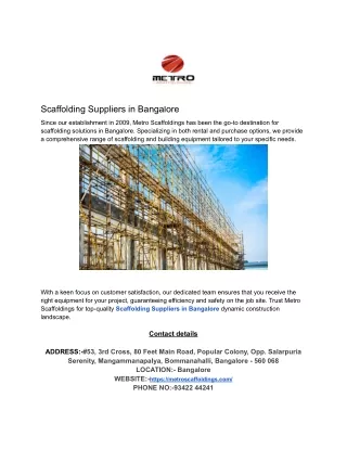 Scaffolding Suppliers in Bangalore