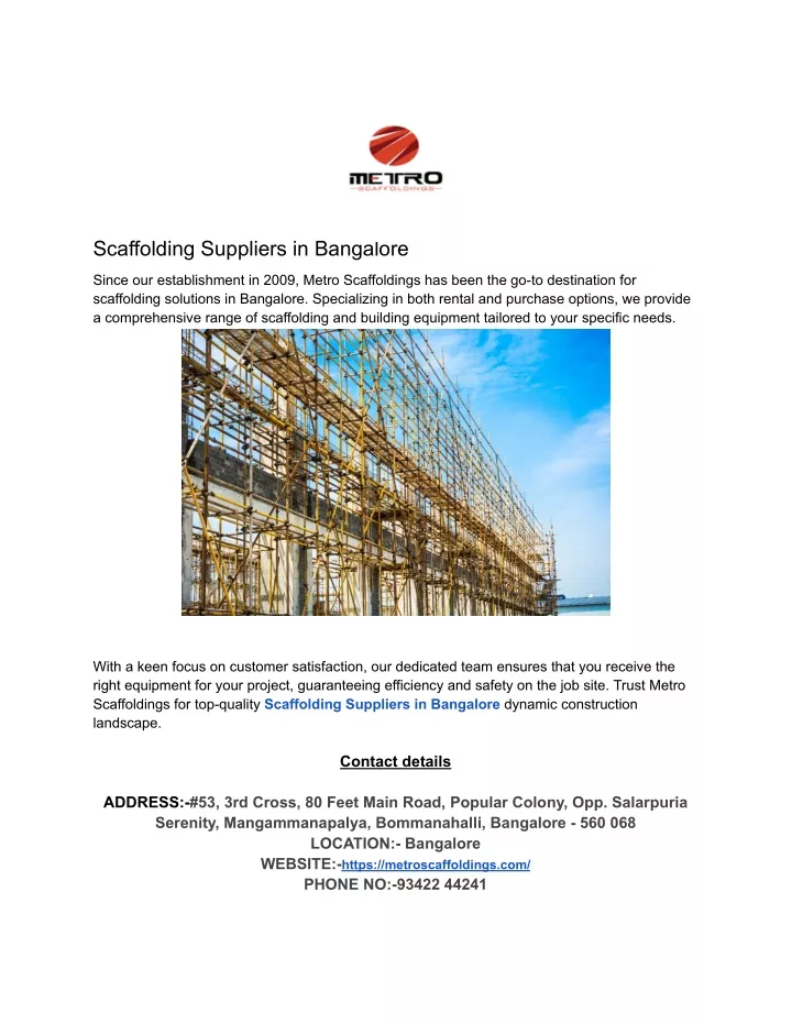 scaffolding suppliers in bangalore