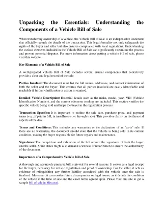 Unpacking the Essentials: Understanding the Components of a Vehicle Bill of Sale