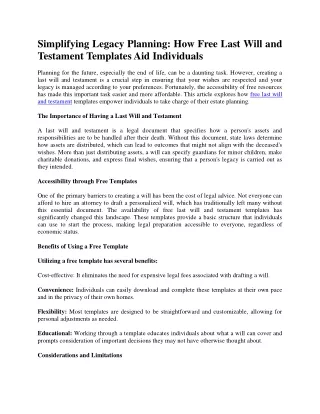 Simplifying Legacy Planning: How Free Last Will and Testament Templates Aid Individuals
