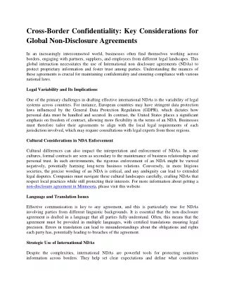 Cross-Border Confidentiality: Key Considerations for Global Non-Disclosure Agreements