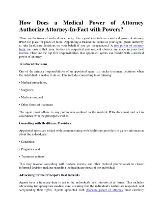 How Does a Medical Power of Attorney Authorize Attorney-In-Fact with Powers?