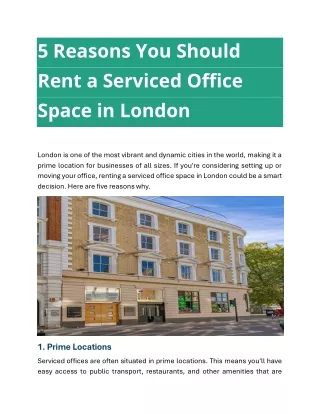 5 Reasons You Should Rent a Serviced Office Space in London