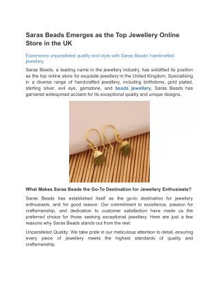 Saras Beads Emerges as the Top Jewellery Online Store in the UK