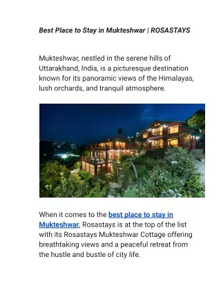 Best Place to Stay in Mukteshwar | ROSASTAYS