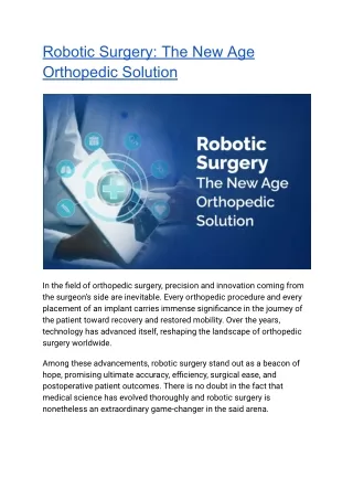 Robotic Surgery- The New Age Orthopedic Solution