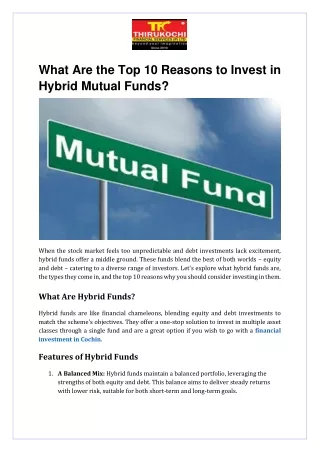 What Are The Top 10 Reasons To Invest in Hybrid Mutual Funds