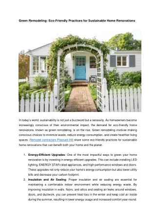 Green Remodeling Eco-Friendly Practices for Sustainable Home Renovations