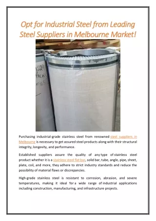 Opt for Industrial Steel from Leading Steel Suppliers in Melbourne Market