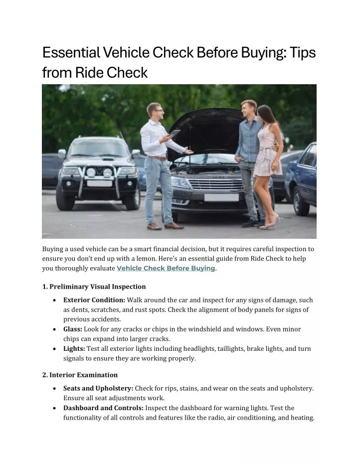 essential vehicle check before buying tips from