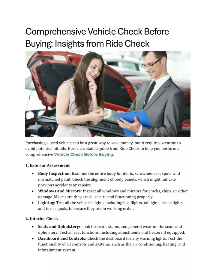 comprehensive vehicle check before buying