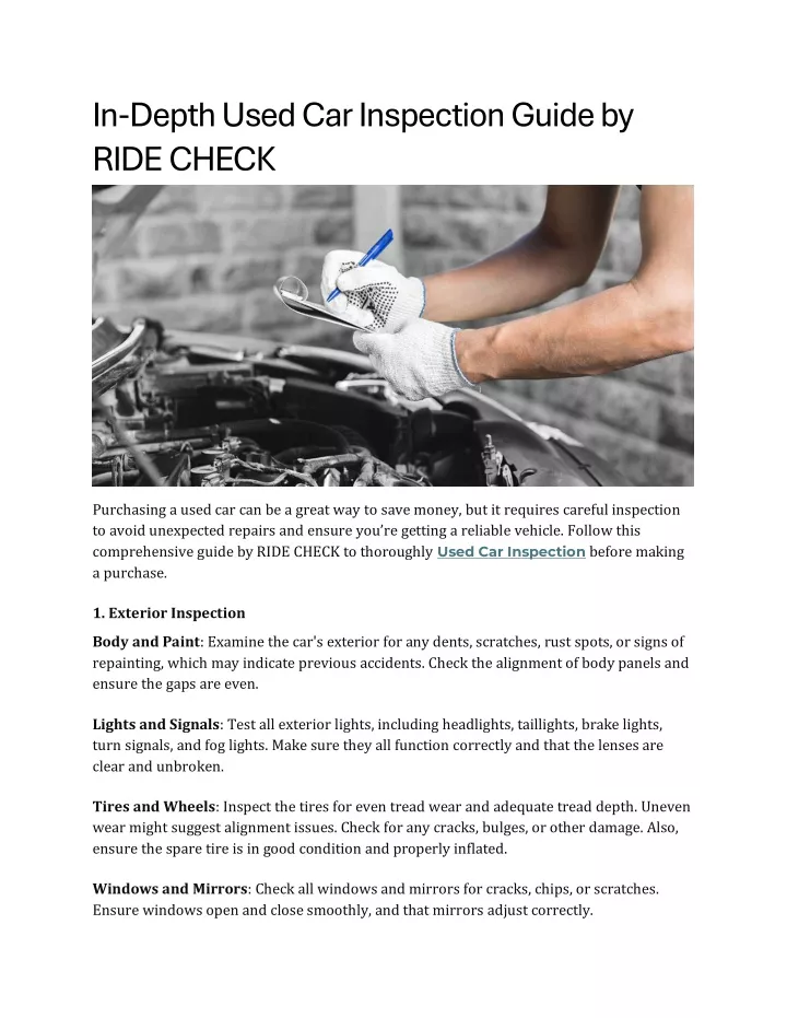 in depth used car inspection guide by ride check
