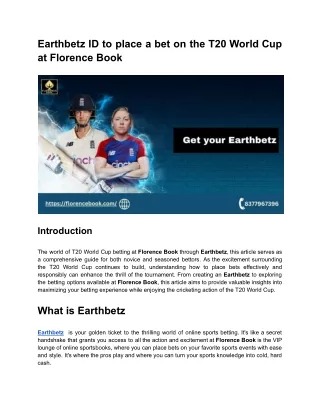 Earthbetz ID to place a bet on the T20 World Cup at Florence Book