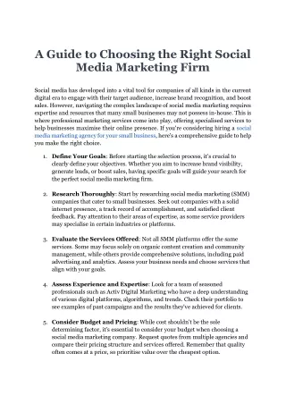 A Guide to Choosing the Right Social Media Marketing Firm