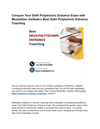 Conquer Your Delhi Polytechnic Entrance Exam with Modulation Institute's Best Delhi Polytechnic Entrance Coaching