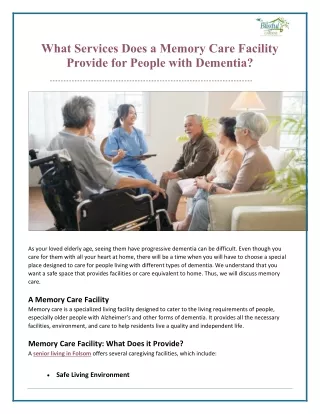 What Services Does a Memory Care Facility Provide for People with Dementia