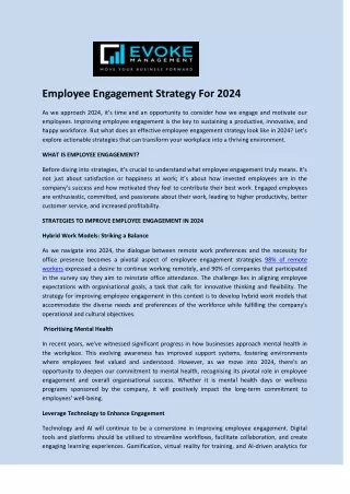 Employee Engagement Strategy For 2024 - Evoke Management