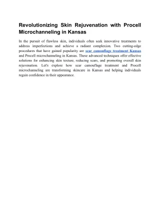 Revolutionizing Skin Rejuvenation with Procell Microchanneling in Kansas