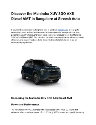Discover the Mahindra XUV 3OO AX5 Diesel AMT in Bangalore at Sireesh Auto