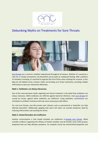 Debunking Myths on Treatments for Sore Throats - Harley Street ENT Clinic