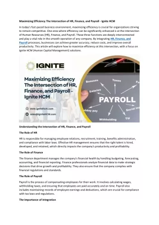 Maximizing Efficiency The Intersection of HR, Finance, and Payroll - Ignite HCM