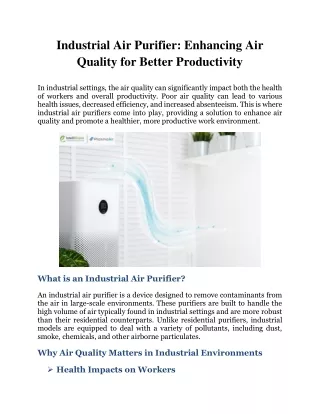 Industrial Air Purifier: Enhancing Air Quality for Better Productivity