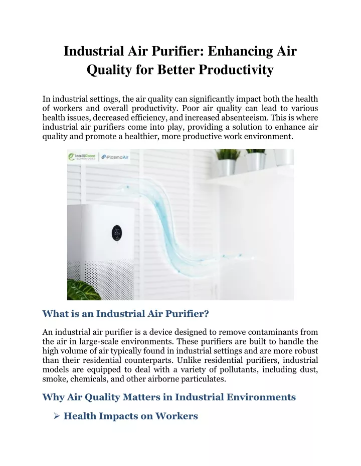 industrial air purifier enhancing air quality